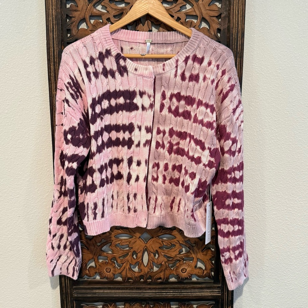 Young Fabulous & Broke Pink and Plum Tie-Dye Knit Cardigan - Picture 4 of 6